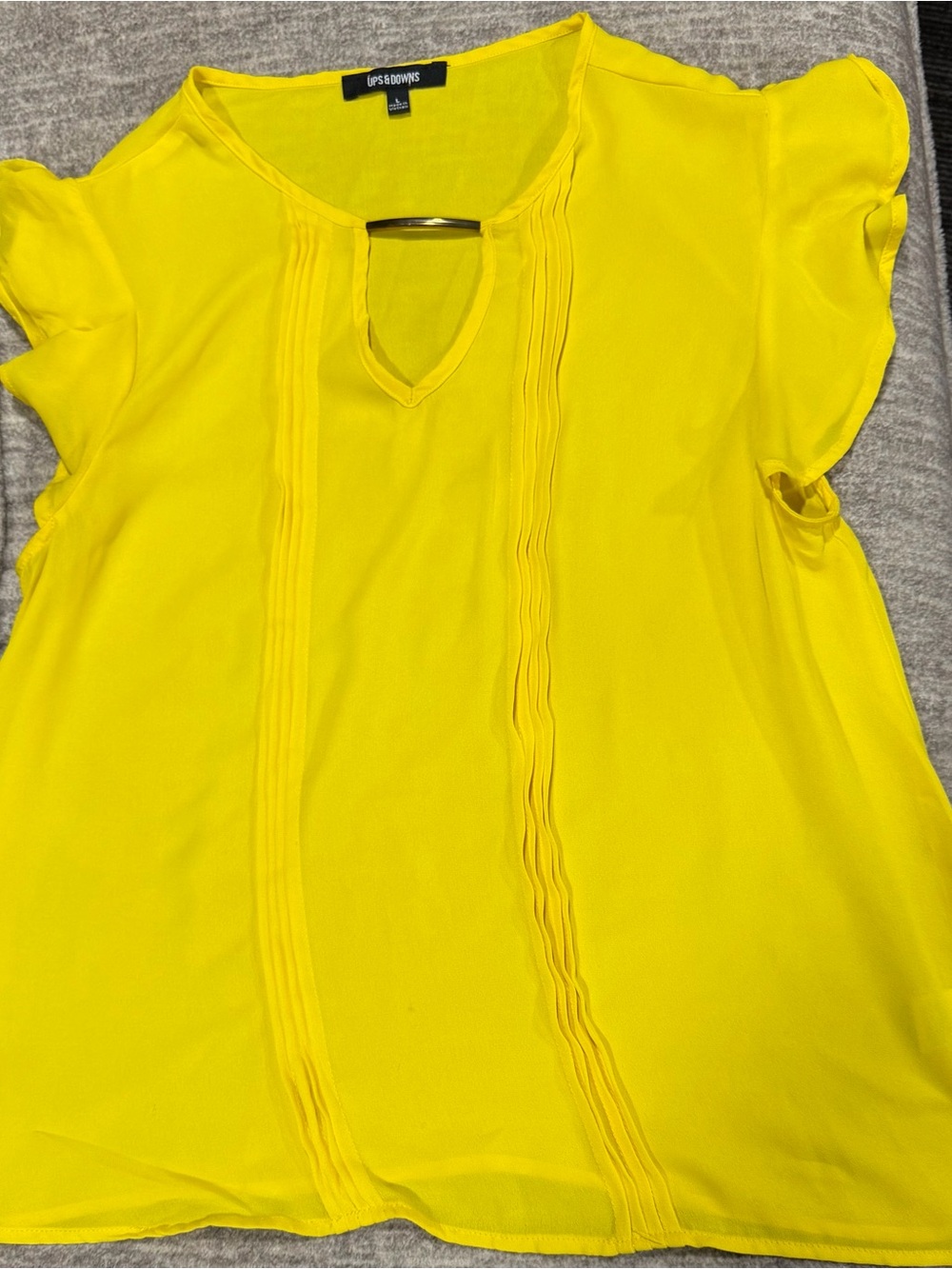 Yellow Flutter-Sleeve V-Neck Blouse